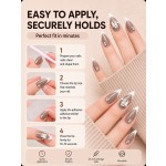 Grey‑Nude French Tip Rhinestone Press‑On Nails, Elegant Long Almond False Nails